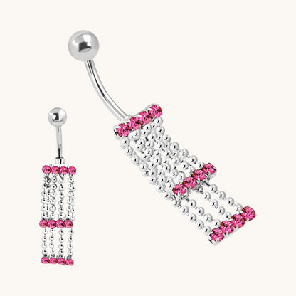 Piercing nombril en zircon rose avec chaînes