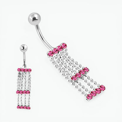 Piercing nombril en zircon rose avec chaînes