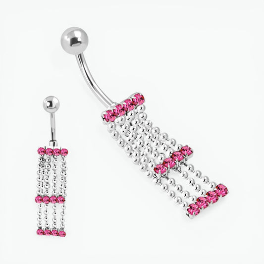 Pink Zirconia Navel Piercing with Chains