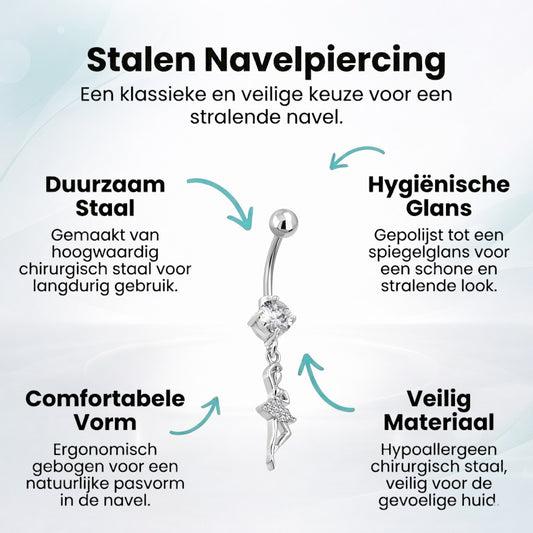 Steel navel piercing with ballerina pendant