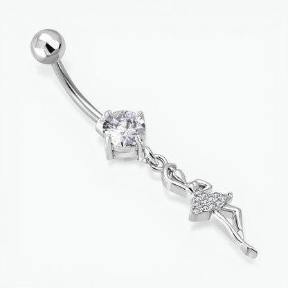 Steel navel piercing with ballerina pendant