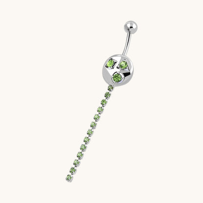 Piercing nombril en strass vert couleur argent