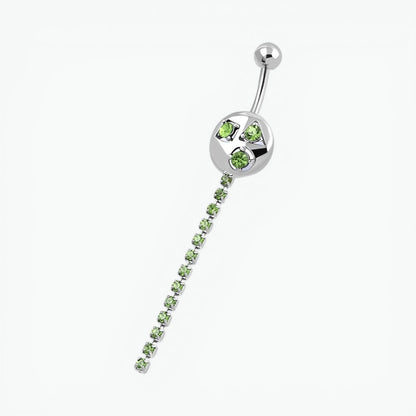 Piercing nombril en strass vert couleur argent