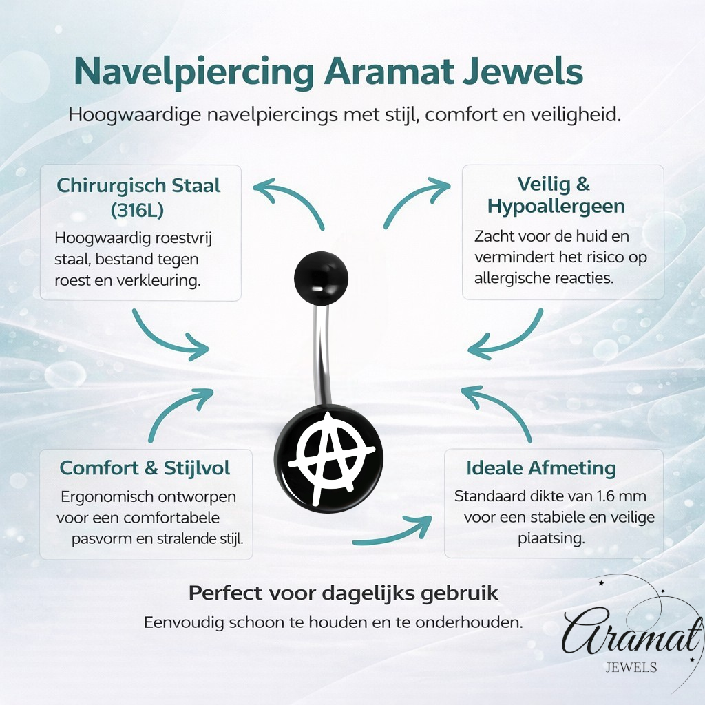 Steel navel piercing anarchy symbol