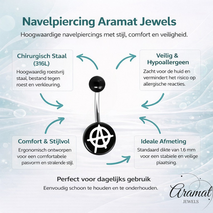 Steel navel piercing anarchy symbol