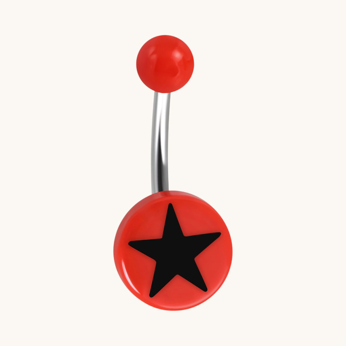 Red Steel Navel Piercing with Star - 25mm