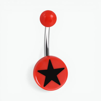 Red Steel Navel Piercing with Star - 25mm