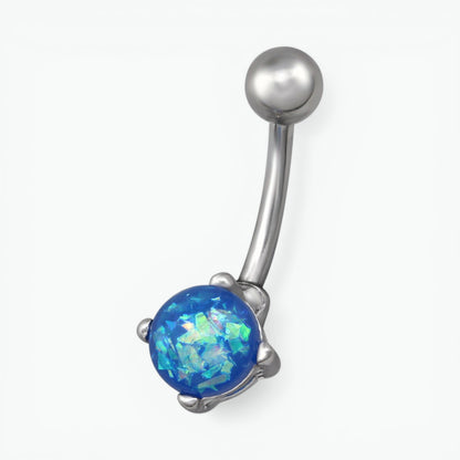 Piercing au nombril en opale bleue argentée