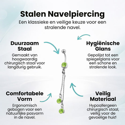 Chaîne de piercing au nombril en acier et zircon vert