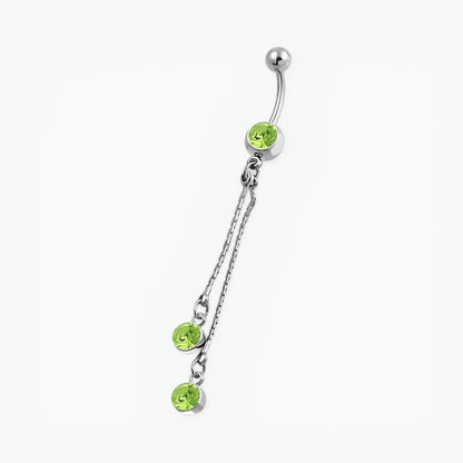 Chaîne de piercing au nombril en acier et zircon vert