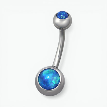 Steel navel piercing opal blue