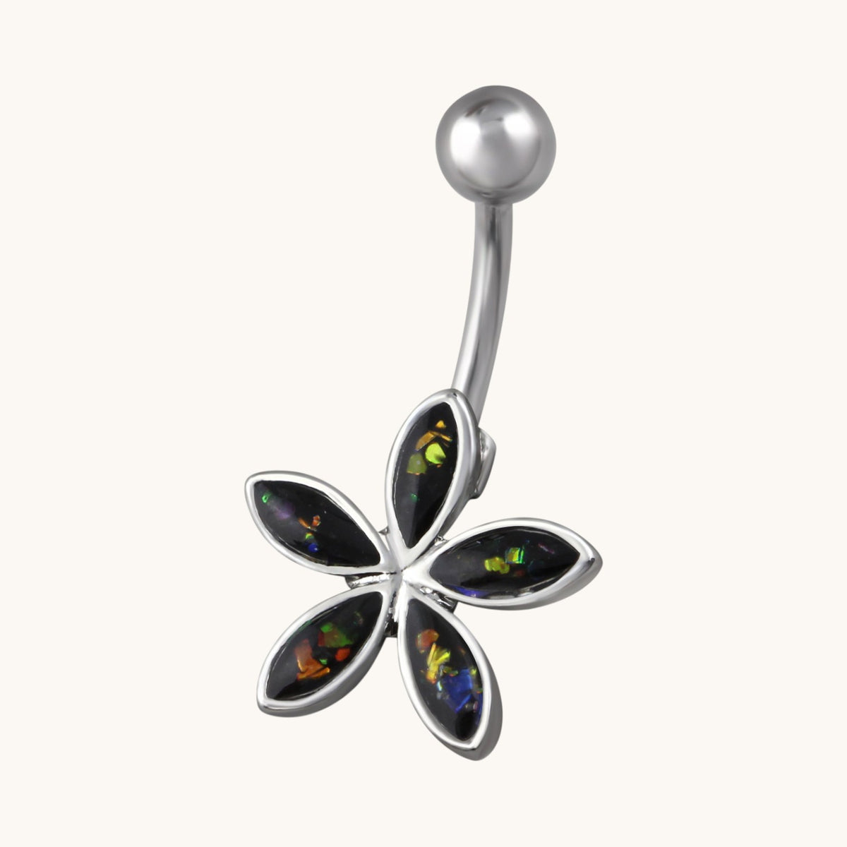 Black Opal Flower Navel Piercing Silver Colored