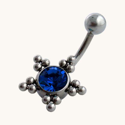 Piercing nombril en zircon bleu foncé avec étoile