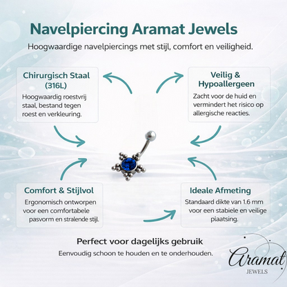 Piercing nombril en zircon bleu foncé avec étoile