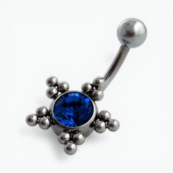 Piercing nombril en zircon bleu foncé avec étoile