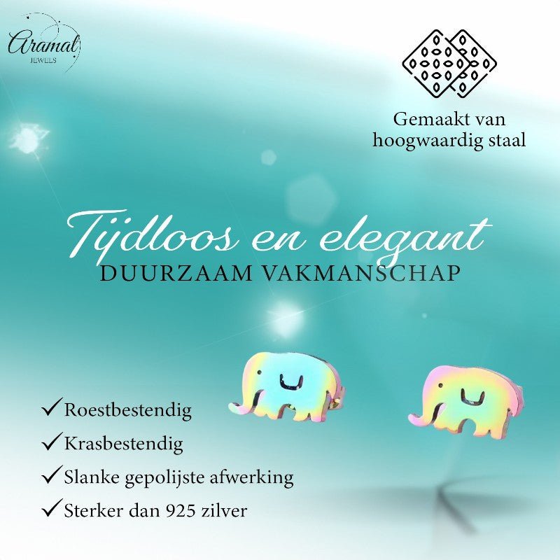 Olifant Oorbellen Regenboogkleurig RVS – 10x6mm – Meisje Dierenoorbellen - oor1043 - Oorbellen kopen# - 10mm - alles - cadeau