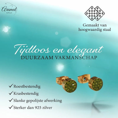Olijfgroene kristallen oorstekers 6 mm – goudkleurig - oor3095 - Oorbellen kopen# - 6mm - alles - cadeau