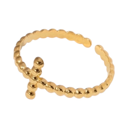 Open Ring RVS met Bolletjesmotief en Kruisje (10 mm)