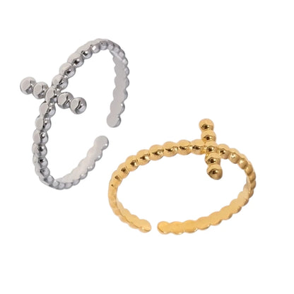 Open Ring RVS met Bolletjesmotief en Kruisje (10 mm)