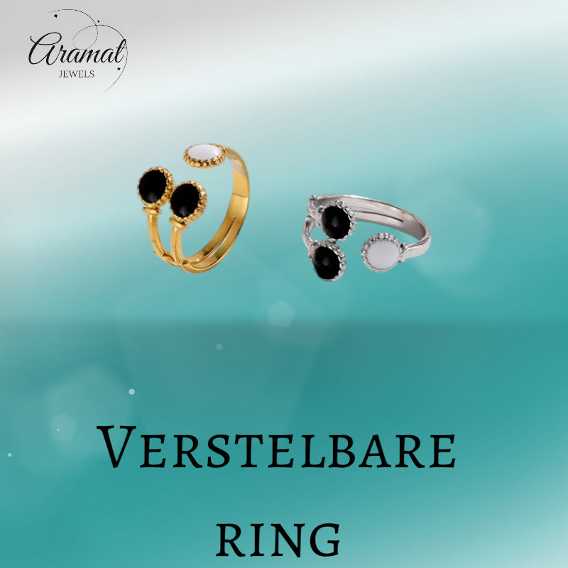 Brede One Size Ring Goudkleurig RVS met Drie Emaille Cirkels (13 mm)