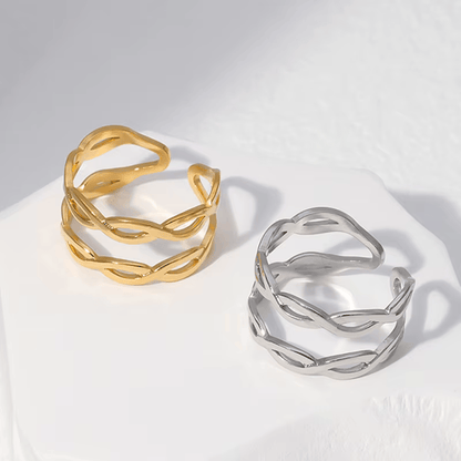 Open Ring RVS met Gevlochten Lijnen (12 mm)