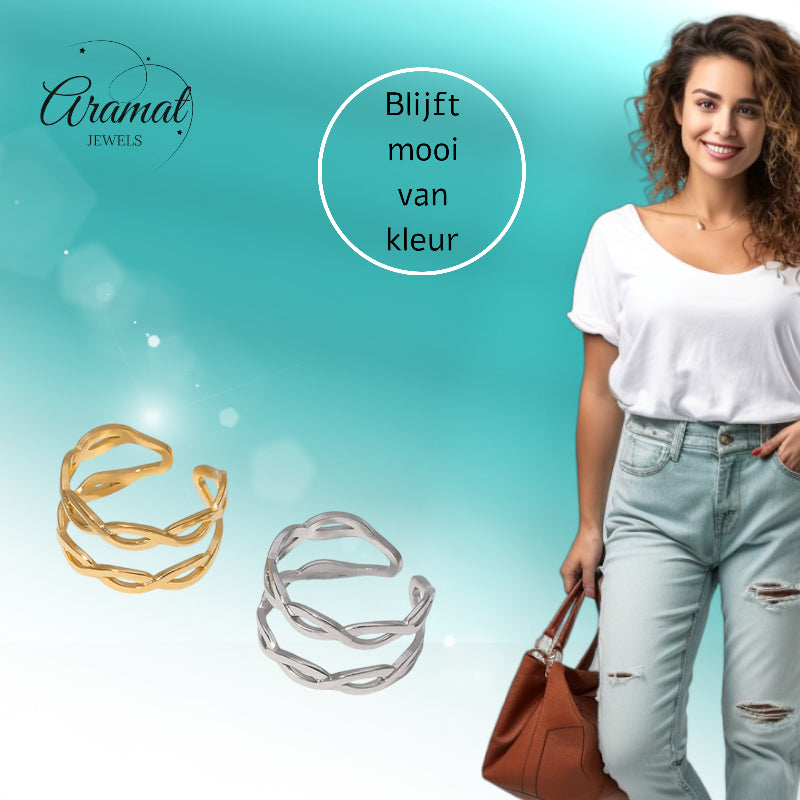 Open Ring RVS met Gevlochten Lijnen (12 mm)