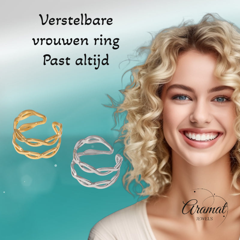Open Ring RVS met Gevlochten Lijnen (12 mm)