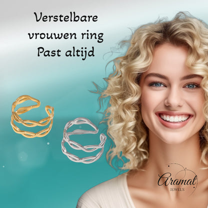 Open Ring RVS met Gevlochten Lijnen (12 mm)