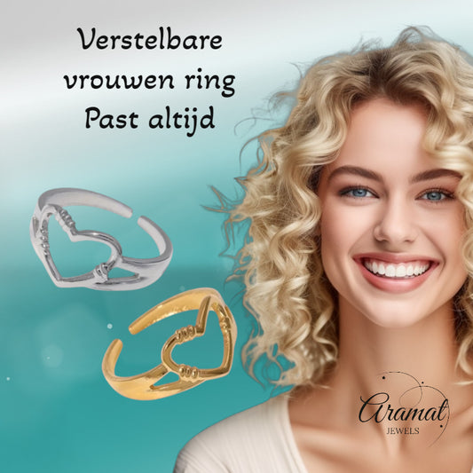 Verstelbare RVS Ring met Open Hartje (11 mm)