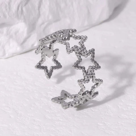 Verstelbare Sterren Ring van RVS met Bolletjes Motief (9 mm)