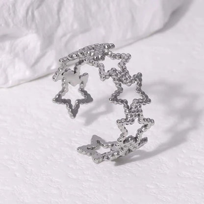 Verstelbare Sterren Ring van RVS met Bolletjes Motief (9 mm)