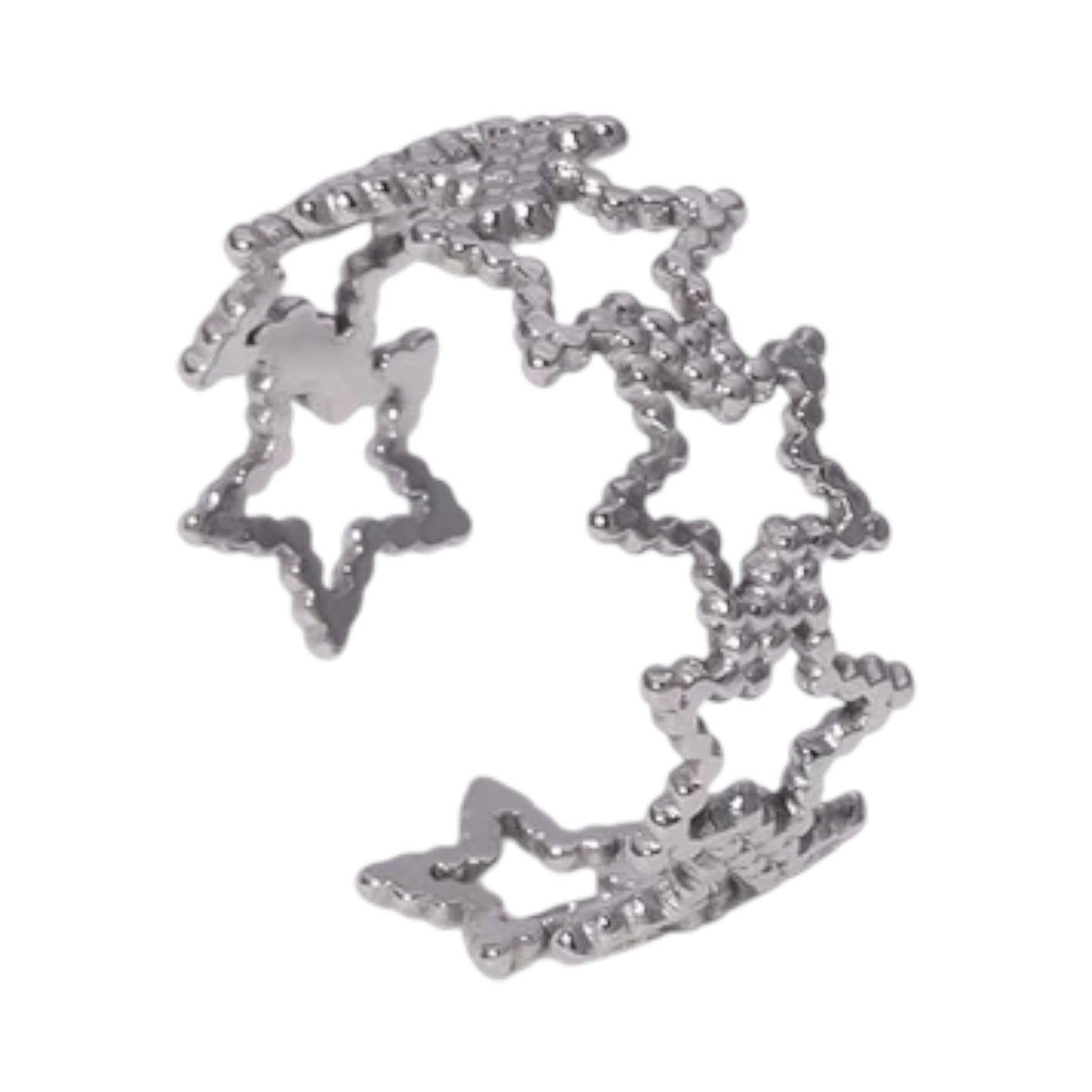 Verstelbare Sterren Ring van RVS met Bolletjes Motief (9 mm)