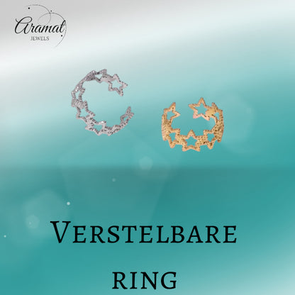 Verstelbare Sterren Ring van RVS met Bolletjes Motief (9 mm)