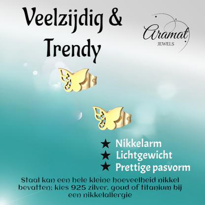 Steel butterfly earrings – gold color – 7x10 mm