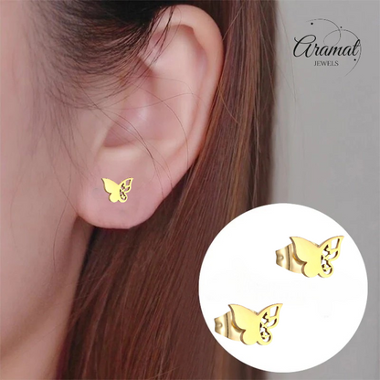 Steel butterfly earrings – gold color – 7x10 mm