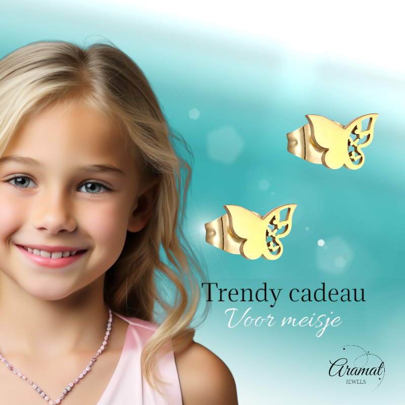 Steel butterfly earrings – gold color – 7x10 mm