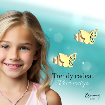 Steel butterfly earrings – gold color – 7x10 mm