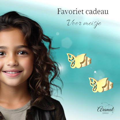 Steel butterfly earrings – gold color – 7x10 mm