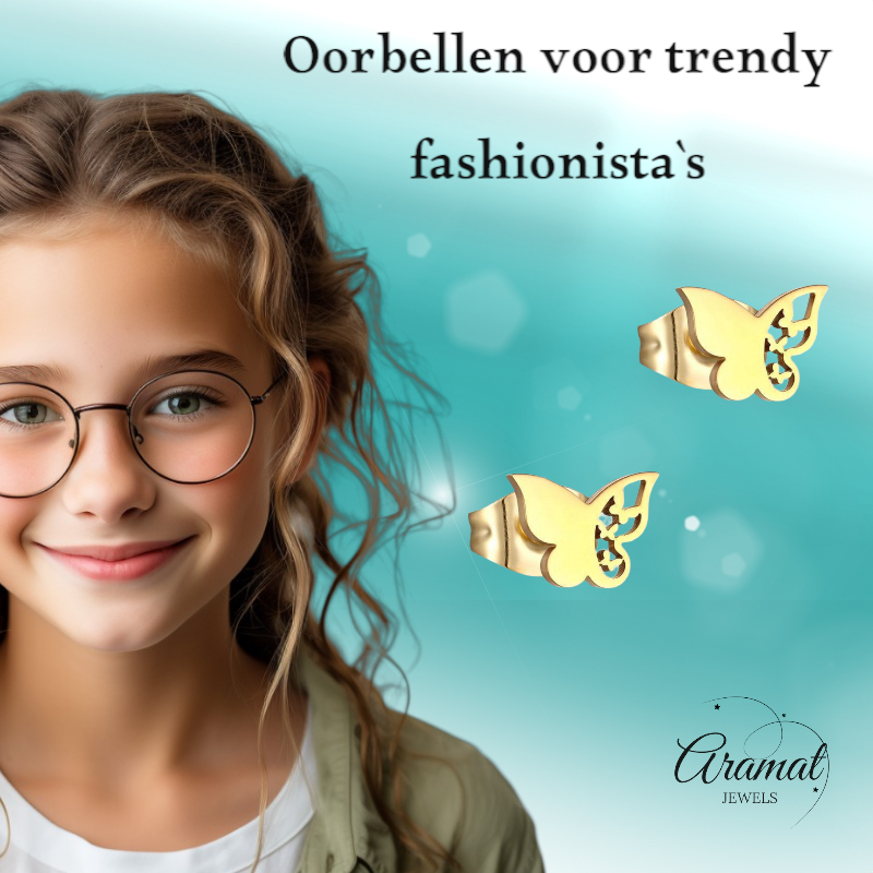 Steel butterfly earrings – gold color – 7x10 mm