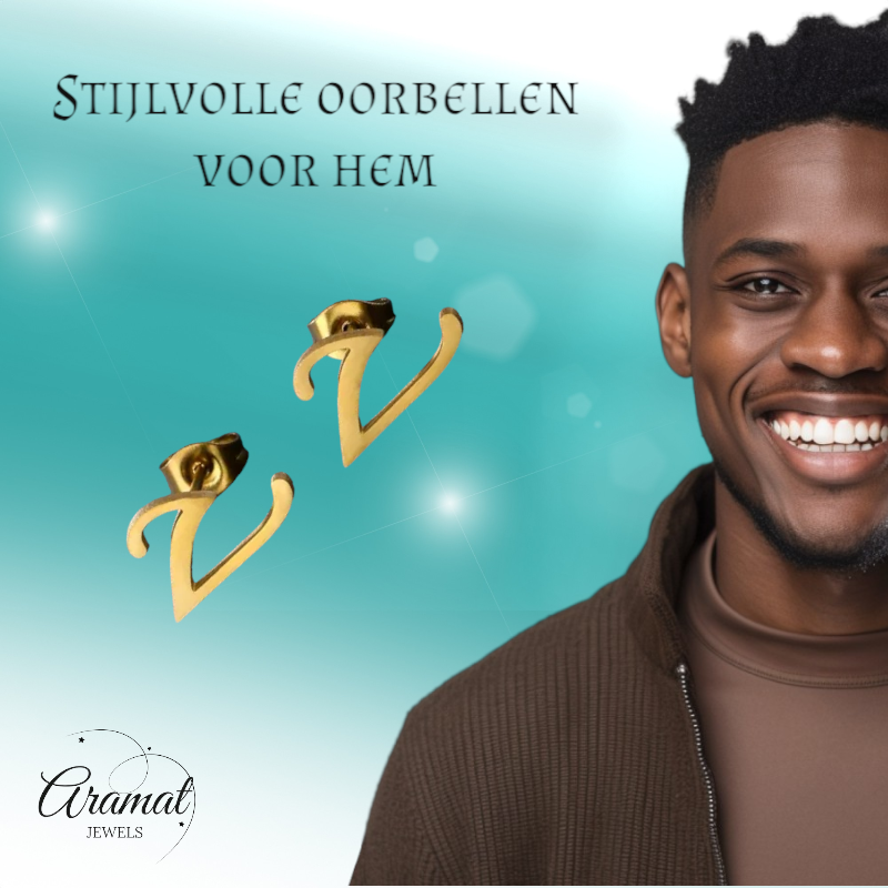 Boucles d'oreilles lettre V en acier inoxydable doré – Initiale