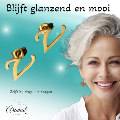 Boucles d'oreilles lettre V en acier inoxydable doré – Initiale