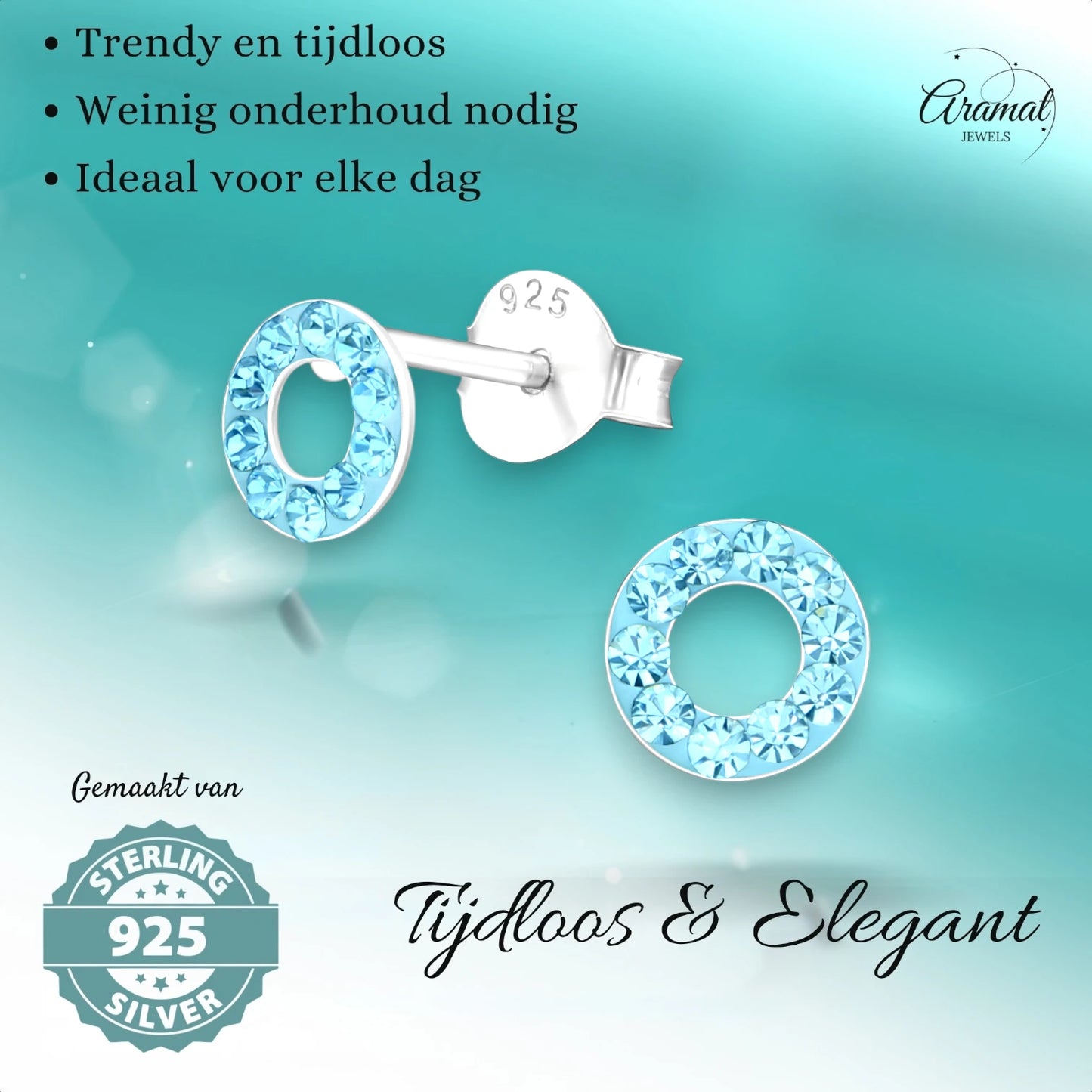 Silver open circle earrings aqua blue