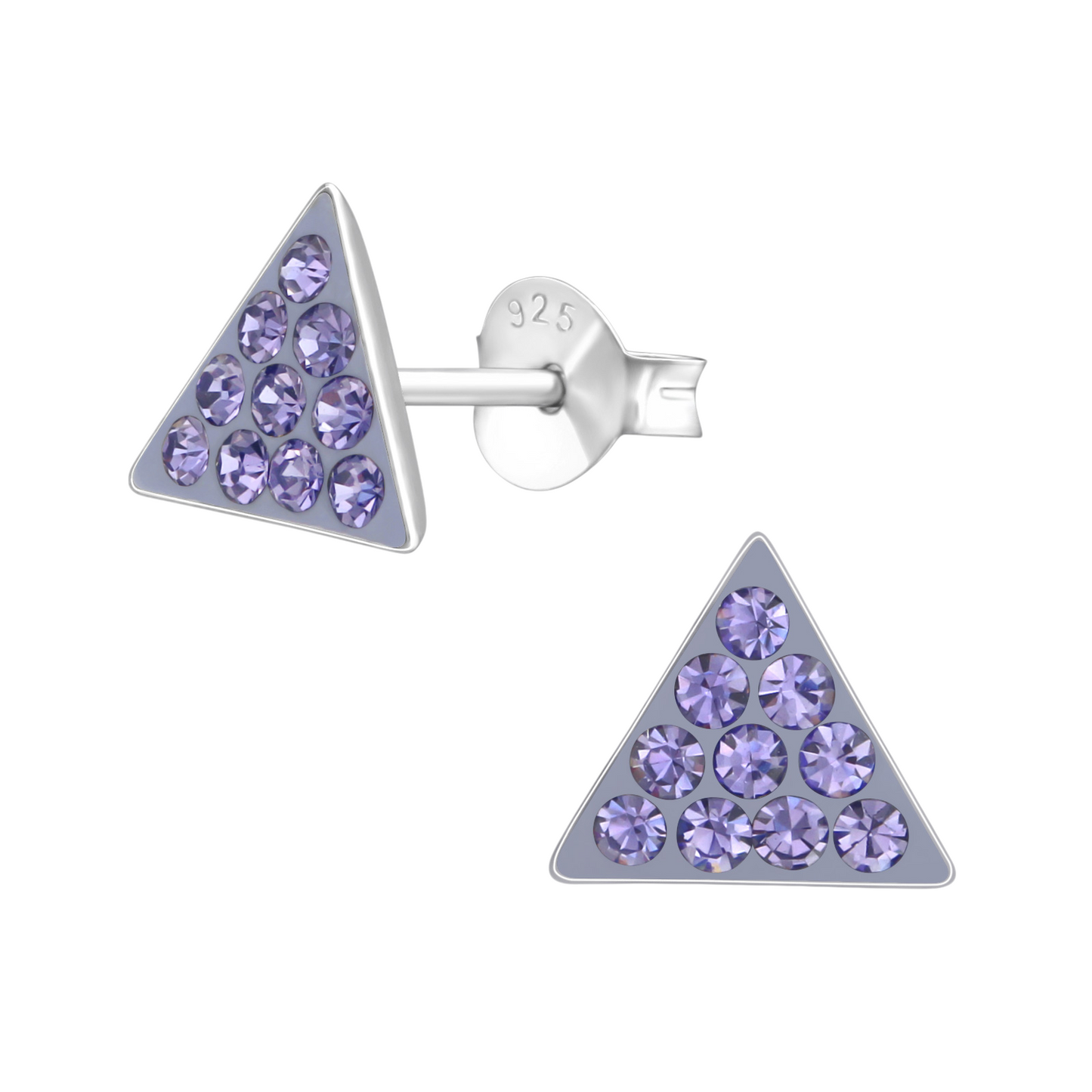 Silver triangle earrings lavender crystal