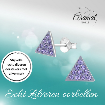 Silver triangle earrings lavender crystal
