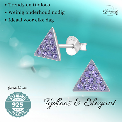 Silver triangle earrings lavender crystal