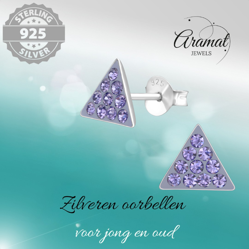 Silver triangle earrings lavender crystal