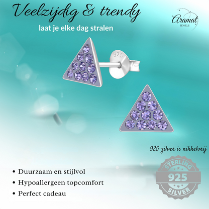 Silver triangle earrings lavender crystal