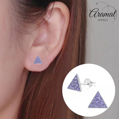 Silver triangle earrings lavender crystal