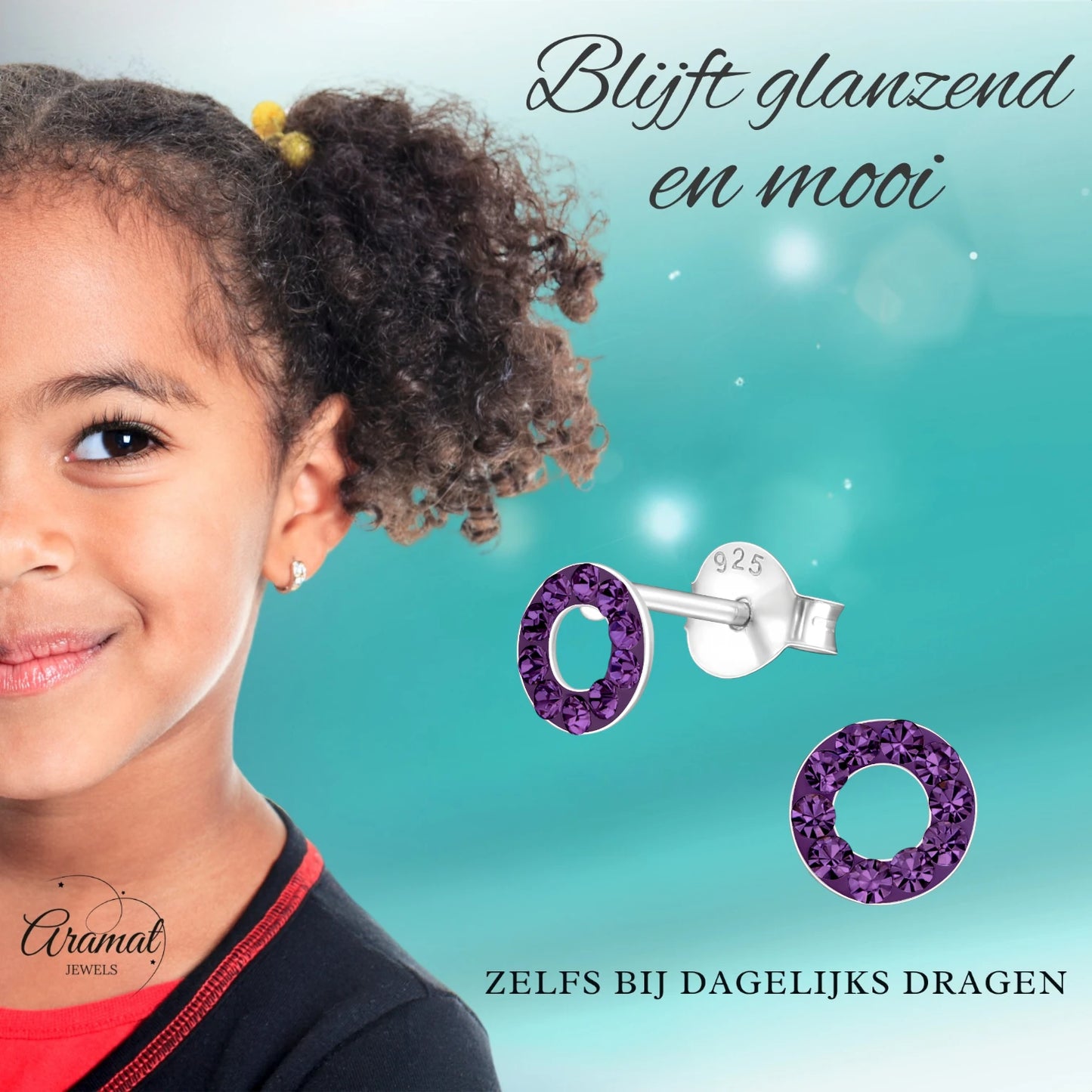 Open circle earrings purple crystal 925 silver