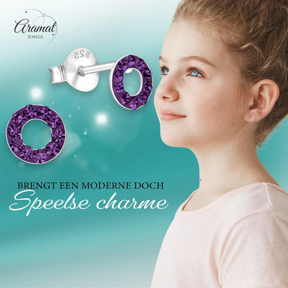 Open circle earrings purple crystal 925 silver